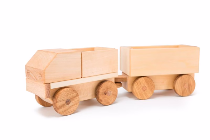 Camion cu remorcă din lemn - Jucărie artizanală - imagine 2